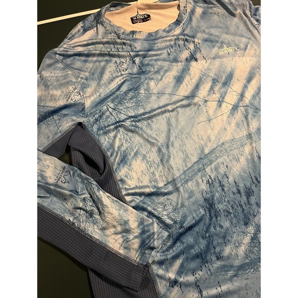 Habit RealTree Long Sleeve Performance Fishing Shirt LARGE UV Blue White Hunting - Picture 4 of 9